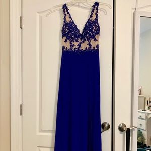 Floral royal blue prom dress